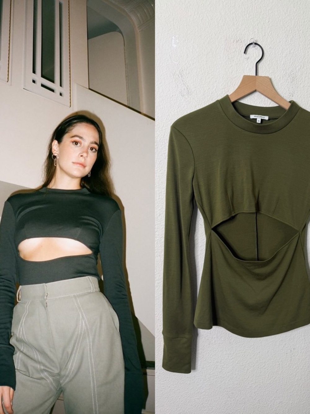 PRISCAVera Underbust Slit Top Long Sleeve Wool Top Womens Size S